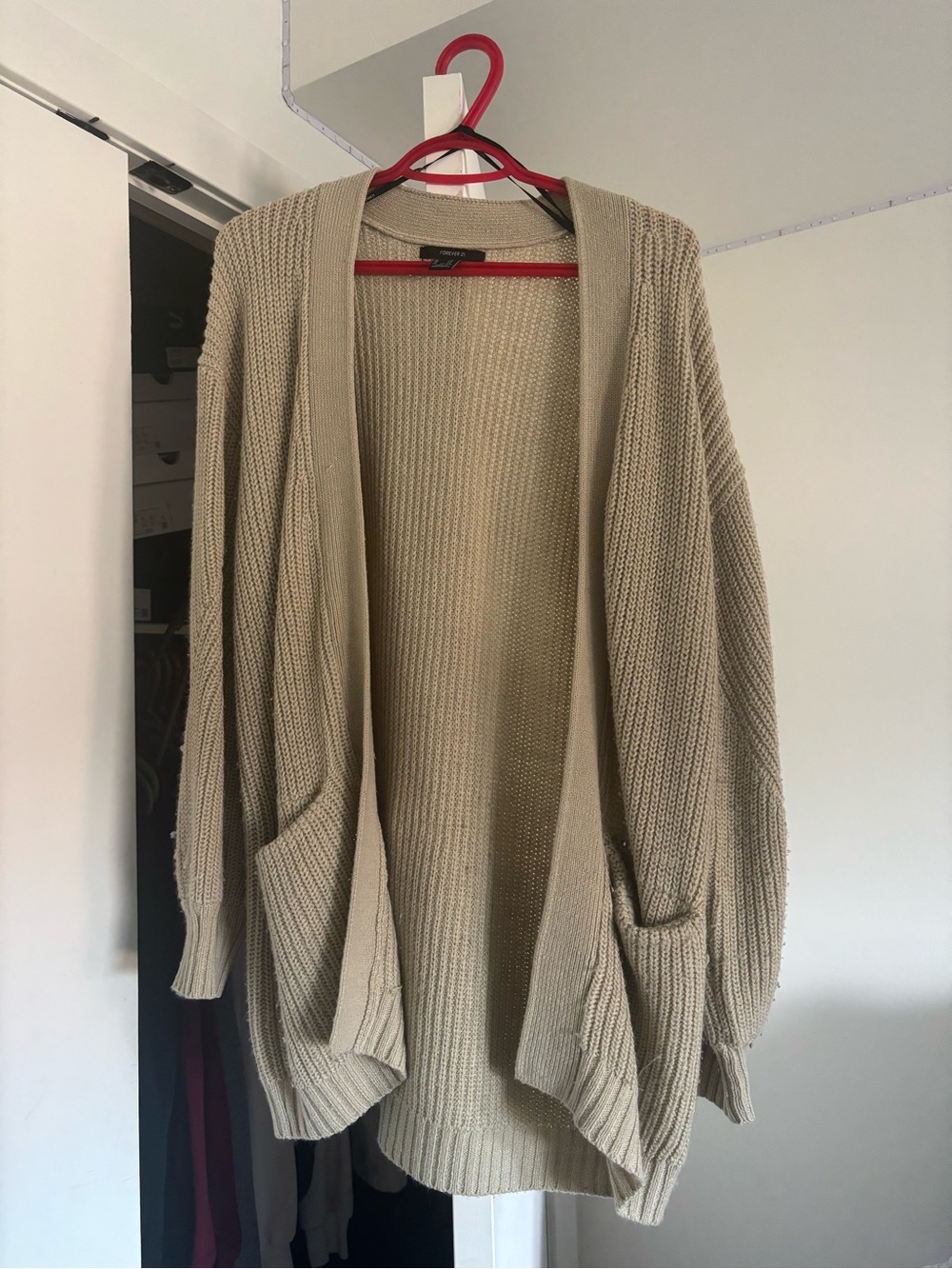 Forever 21 Taupe Open-Front Knit Cardigan